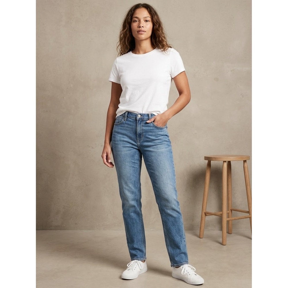 Old Navy Women's Mid-Rise Wow Boyfriend Jeans Medium Wash Blue Denim 10 Petite